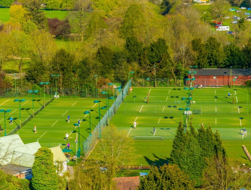 Aerial view of a tennis club's courts
